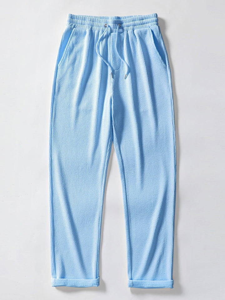 Ribbed Long Sleeve Muscle Fit Shirt, Button-Up & Ribbed Straight Leg Pants