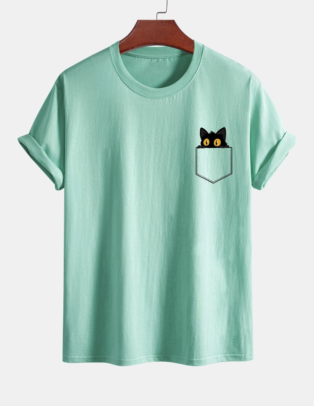 Regular Fit Black Cat Print Cotton T-shirt