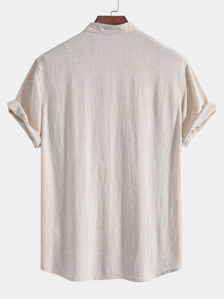 Linen and Rayon Blend V-Neck Shirt & Straight Leg Linen Pants