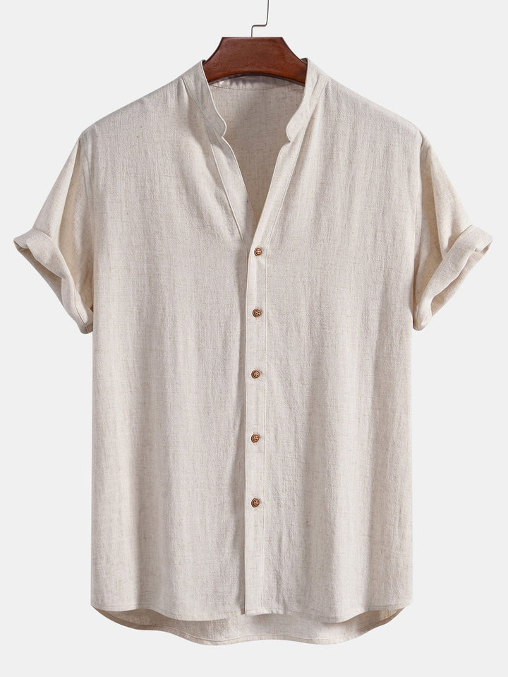 Linen and Rayon Short Sleeve V-Neck Shirt