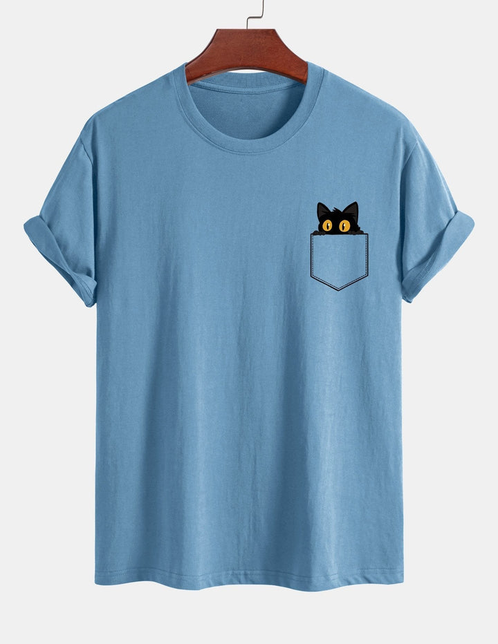 Regular Fit Black Cat Print Cotton T-shirt