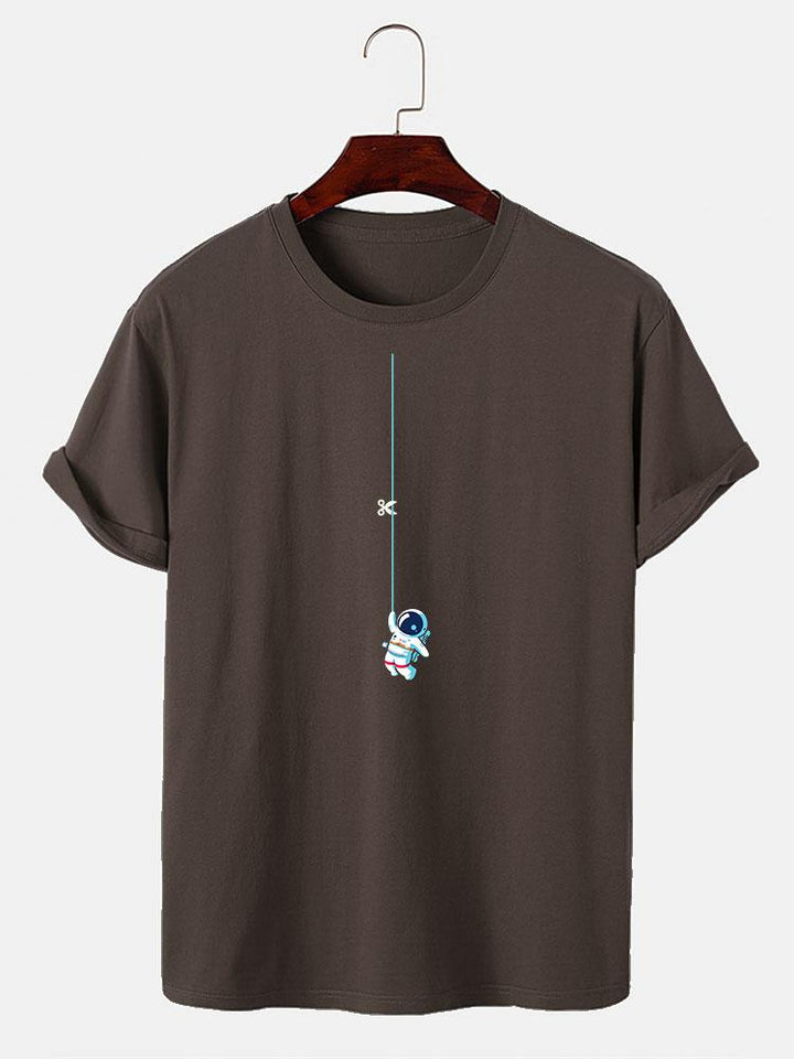 Astronaut on a printed cord t-shirt