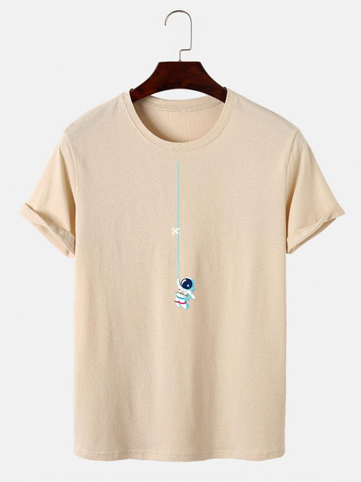 Astronaut on a printed cord t-shirt