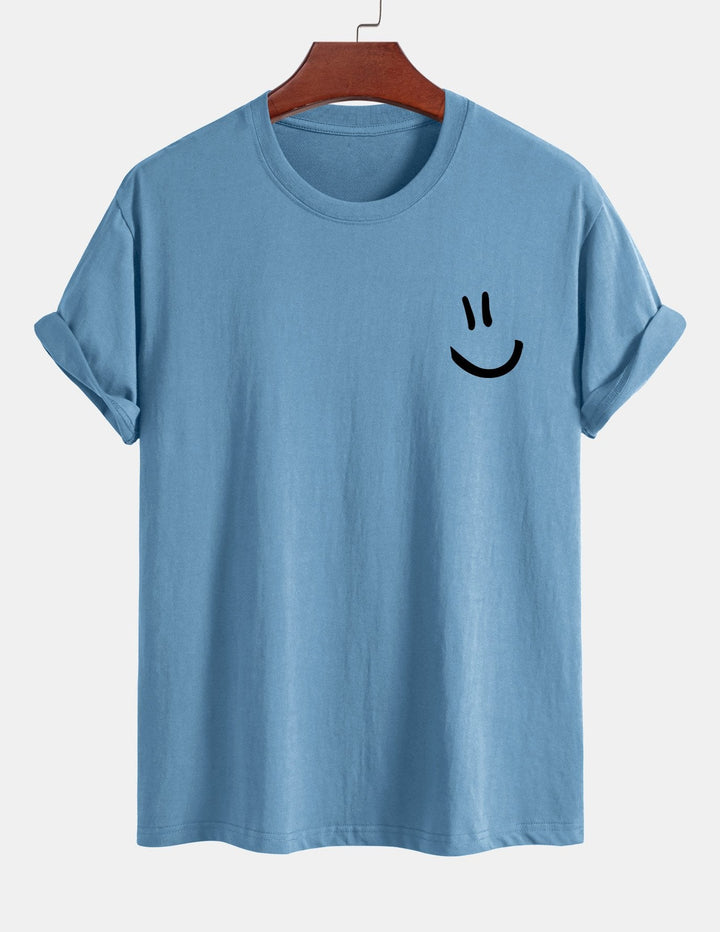 Regular fit printed cotton T-shirt with smiley face