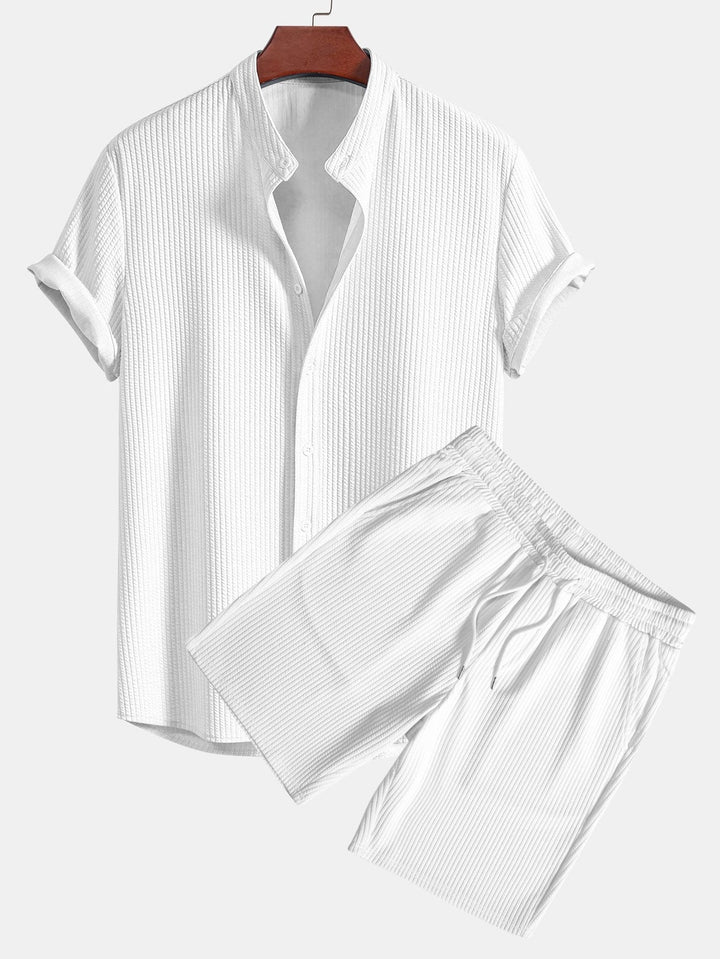 Muscle Ribbed Collar Shirt and Shorts