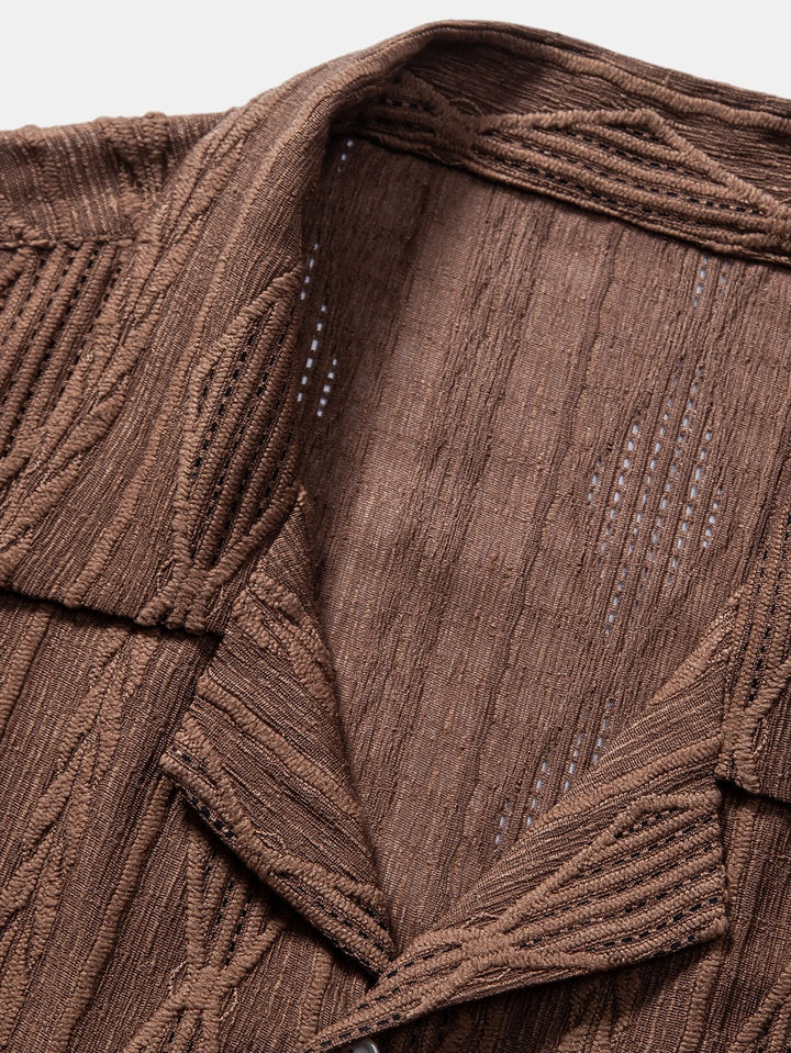 Geometric Jacquard Cuban Shirt and Straight Leg Linen Pants