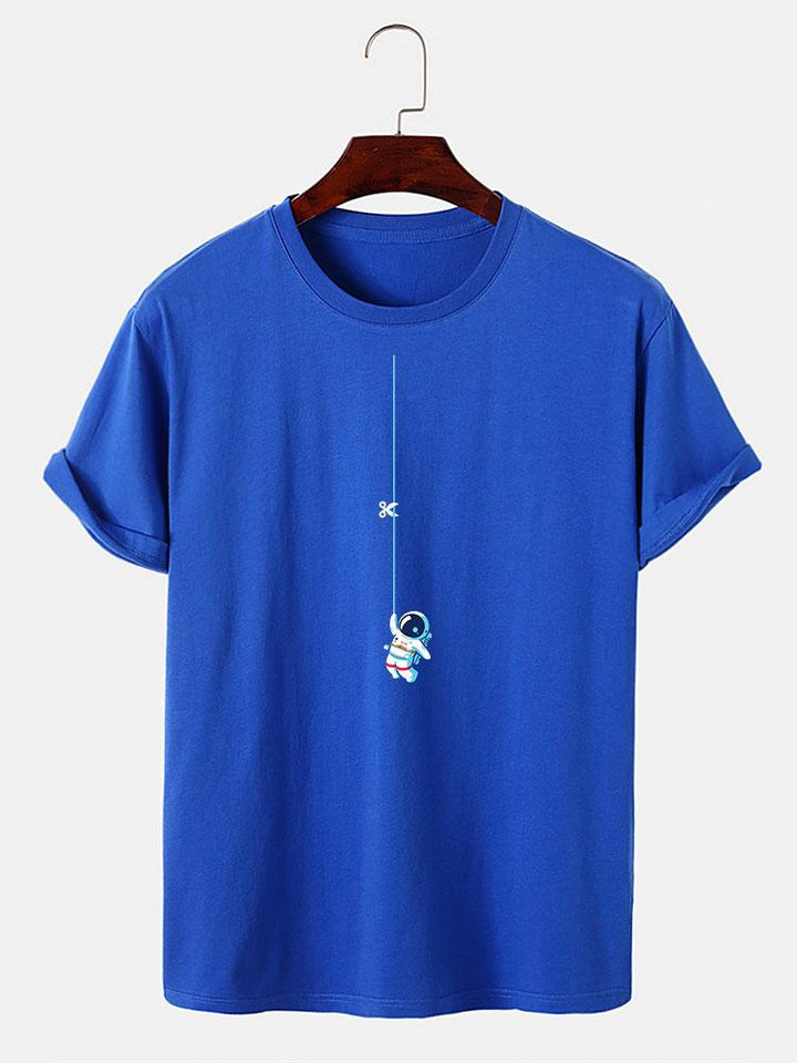 Astronaut on a printed cord t-shirt