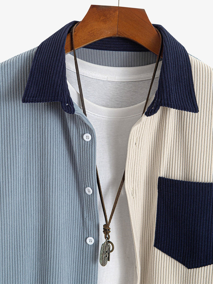 Corduroy patchwork shirt and straight corduroy pants