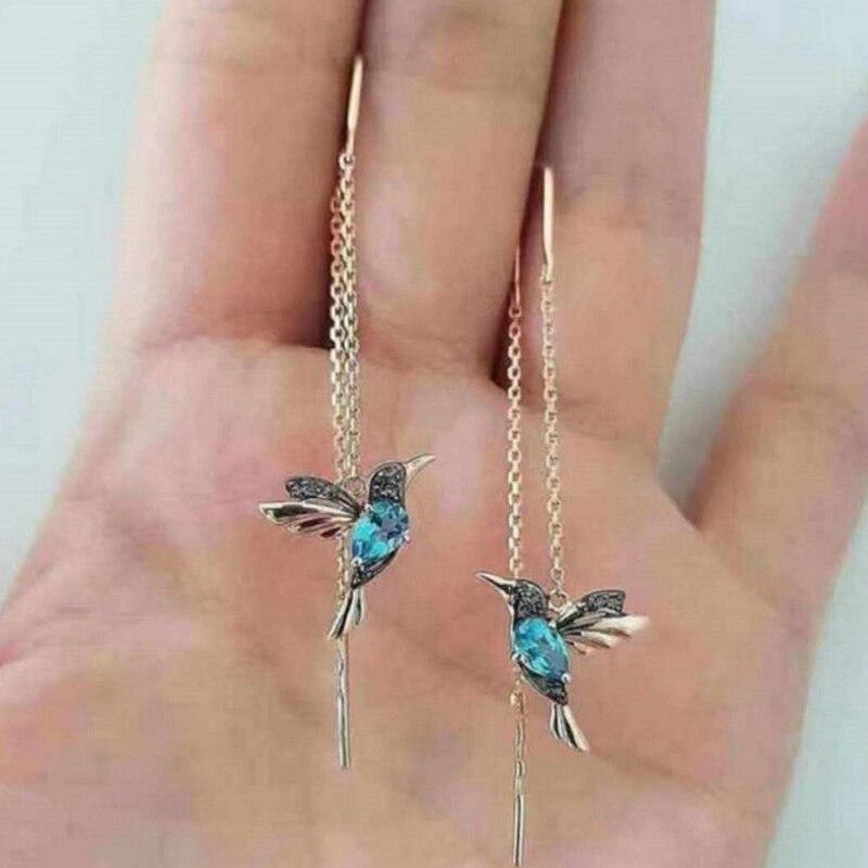 Zirconia-Studded Hummingbird Earrings