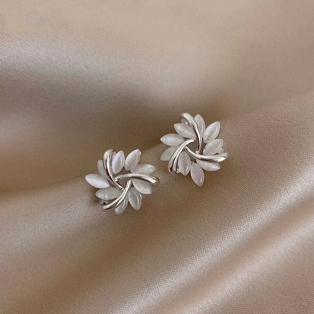 Opal Petal Gold Circle Earrings