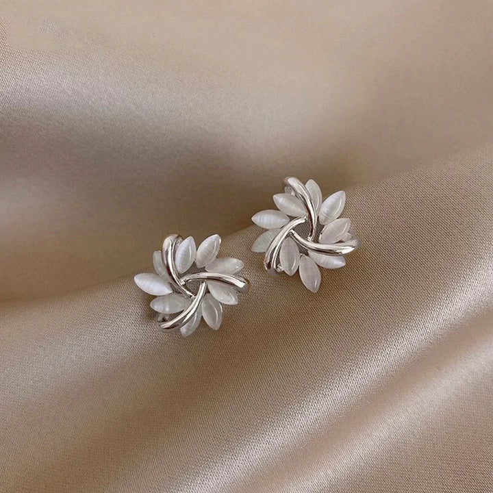 Opal Petal Gold Circle Earrings