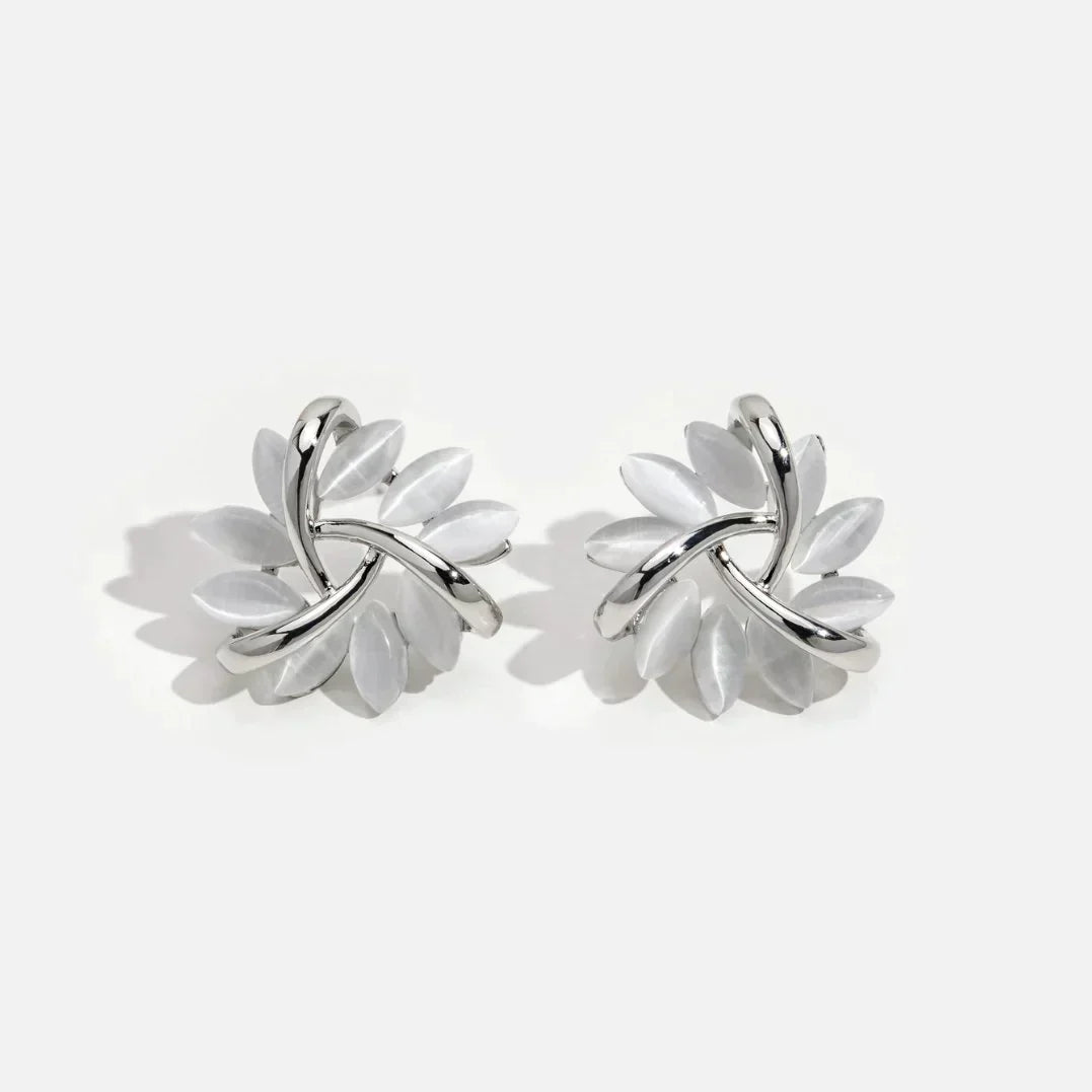 Opal Petal Gold Circle Earrings