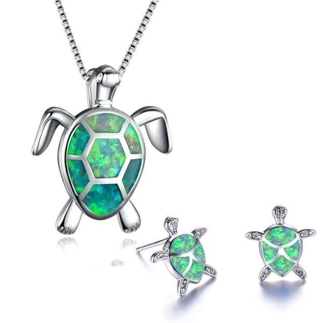 Opal Jewelry Set featuring Sea Turtles
