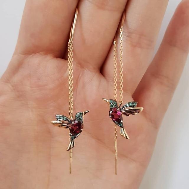 Zirconia-Studded Hummingbird Earrings